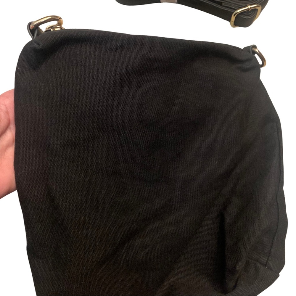 2/$30 NWOT Black Canvas Faux Leather Crossbody Handbag Square Capsule Minimalist - Picture 4 of 9